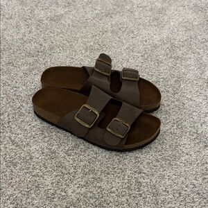 Kohl's Brown Leather Two-Buckle Slide Sandals